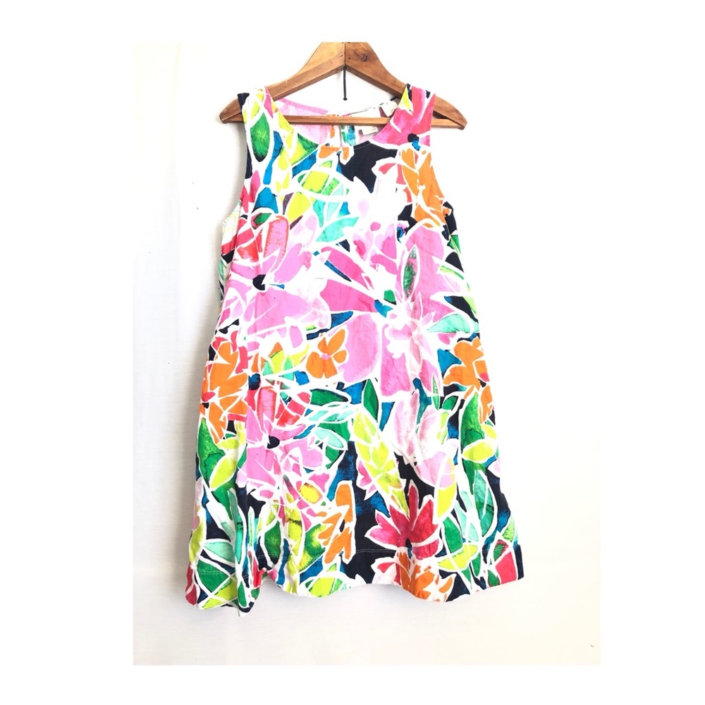 {Cynthia Rowley} Tropical Floral A-line Pocket Linen Mini Dress - Picture 2 of 6